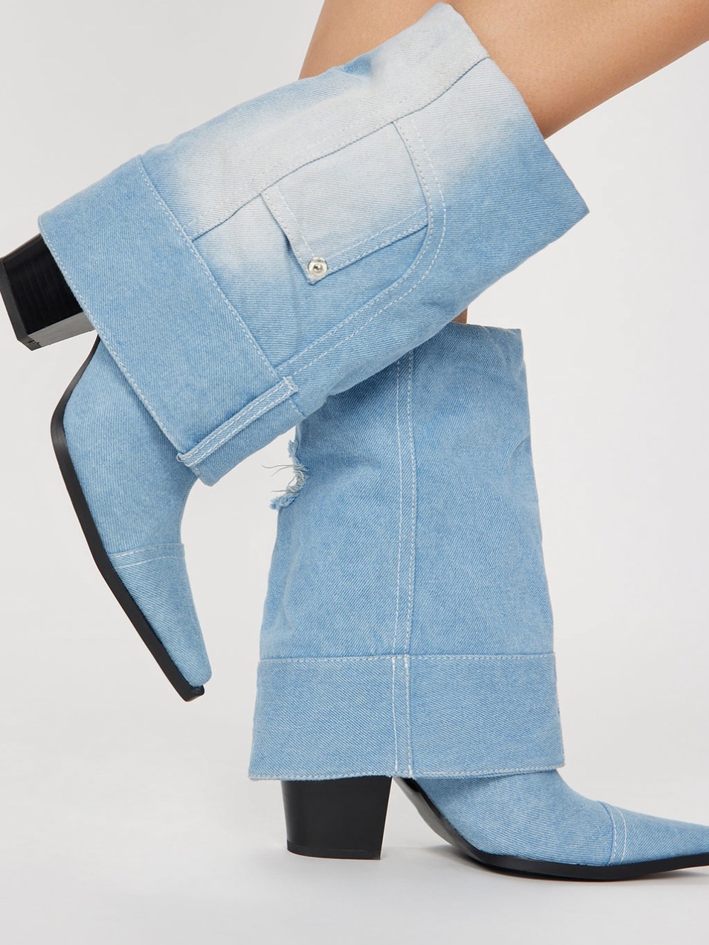 Fashion Nova Light Blue Denim Ankle Booties